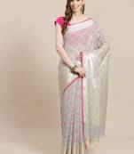 Grey cotton woven saree with blouse