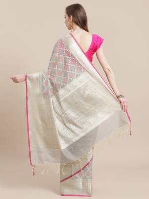 Grey cotton woven saree with blouse 2