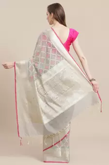 Grey cotton woven saree with blouse