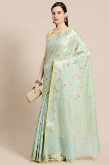 green cotton woven saree with blouse