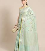 green cotton woven saree with blouse