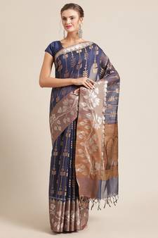 Blue cotton woven saree with blouse