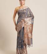 Grey cotton woven saree with blouse