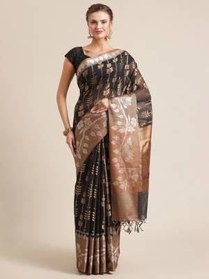 Black cotton woven saree with blouse 1