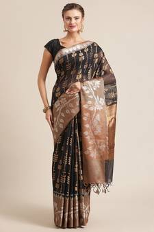 Black cotton woven saree with blouse