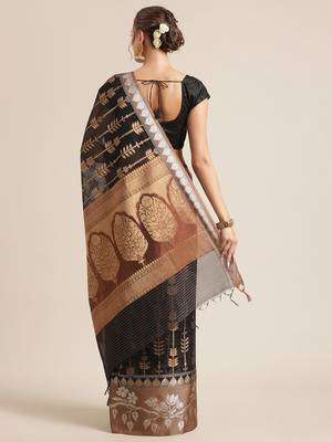 Black cotton woven saree with blouse 2