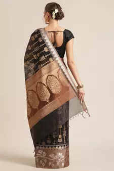 Black cotton woven saree with blouse