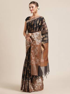 Black cotton woven saree with blouse 3