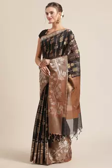 Black cotton woven saree with blouse