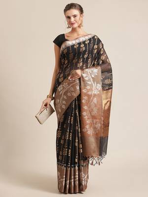 Black cotton woven saree with blouse 4