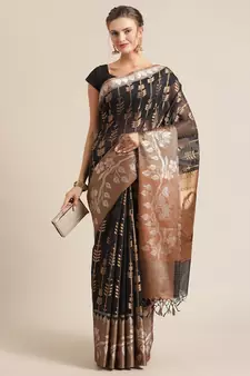 Black cotton woven saree with blouse