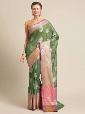 Green silk woven saree with blouse 1