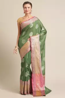 Green silk woven saree with blouse