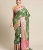 Green silk woven saree with blouse