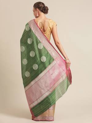 Green silk woven saree with blouse 2