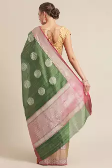Green silk woven saree with blouse