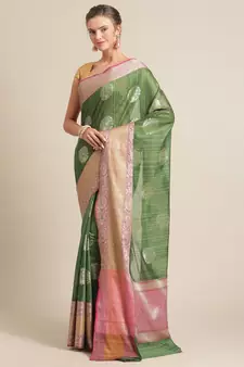 Green silk woven saree with blouse
