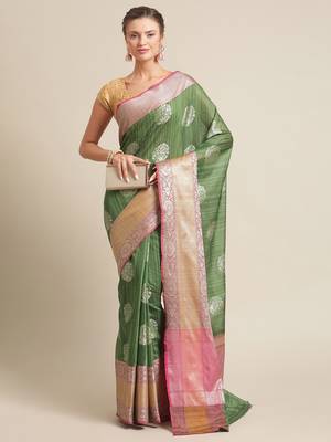 Green silk woven saree with blouse 4