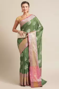 Green silk woven saree with blouse
