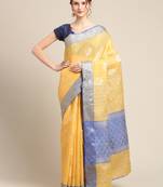 Gold silk woven saree with blouse