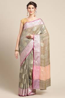 Grey silk woven saree with blouse