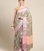 Grey silk woven saree with blouse