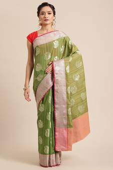 Green silk woven saree with blouse