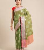 Green silk woven saree with blouse