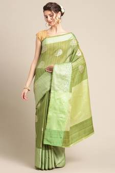 Green silk woven saree with blouse