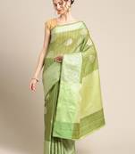 Green silk woven saree with blouse