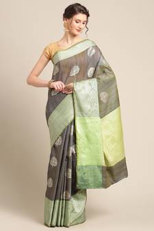 Grey silk woven saree with blouse