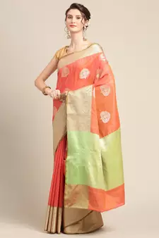 red silk woven saree with blouse