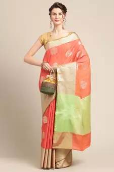 red silk woven saree with blouse