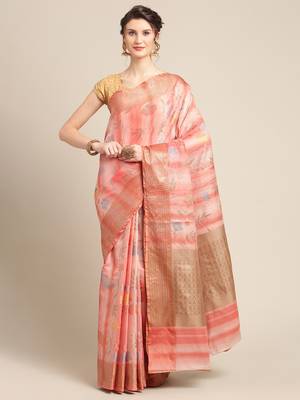 Pink silk woven saree with blouse 1