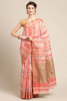 Pink silk woven saree with blouse