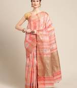 Pink silk woven saree with blouse