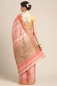 Pink silk woven saree with blouse