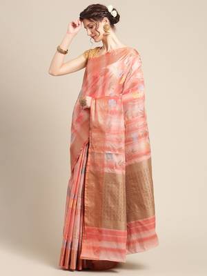 Pink silk woven saree with blouse 3