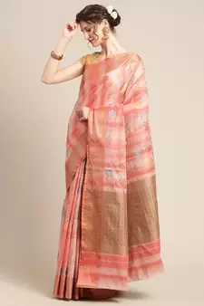 Pink silk woven saree with blouse