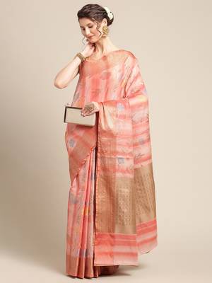 Pink silk woven saree with blouse 4