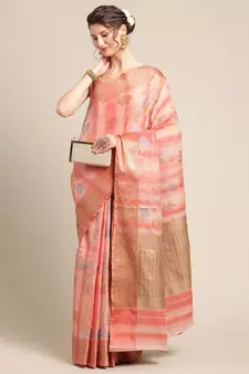 Pink silk woven saree with blouse