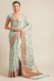 green silk woven saree with blouse