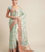 green silk woven saree with blouse