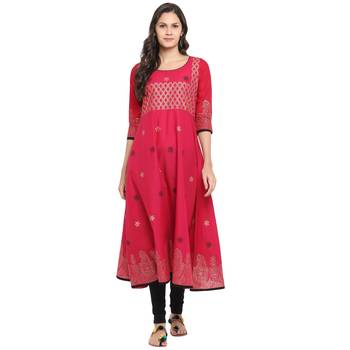  magenta  printed cotton cotton-kurtis 1