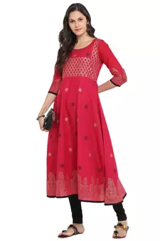  magenta  printed cotton cotton-kurtis