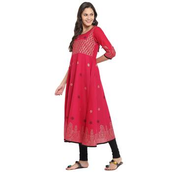  magenta  printed cotton cotton-kurtis 4