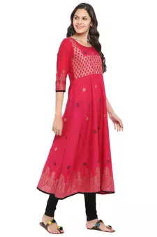  magenta  printed cotton cotton-kurtis