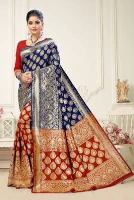 Navy Blue Art Silk Woven  Saree With Blouse 1