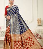 Navy Blue Art Silk Woven  Saree With Blouse