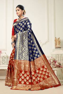 Navy Blue Art Silk Woven  Saree With Blouse 2